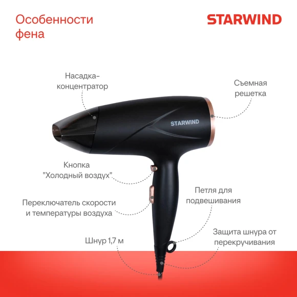 Фен Starwind SHD 6055 1600Вт черный Фен Starwind SHD 6055 1600Вт черный