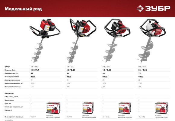 Мотобур Зубр МБ2-250 профес. 2-х такт. 1800Вт 2.45л.с. 52см3 8800об/мин Мотобур Зубр МБ2-250 профес. 2-х такт. 1800Вт 2.45л.с. 52см3 8800об/мин