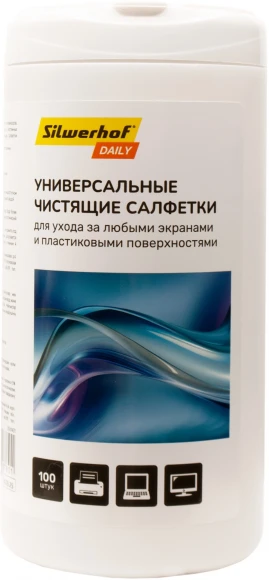 Салфетки Silwerhof DAILY для экранов мониторов/плазменных/ЖК телевизоров/ноутбуков туба 100шт влажных