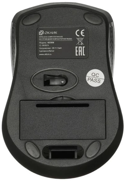 Мышь Оклик 485MW черный оптическая 1600dpi беспров. USB для ноутбука 3but (997819)