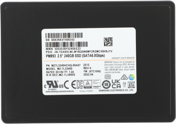 Накопитель SSD Samsung SATA-III 240GB MZ7L3240HCHQ-00A07 PM893 2.5" 1 DWPD OEM