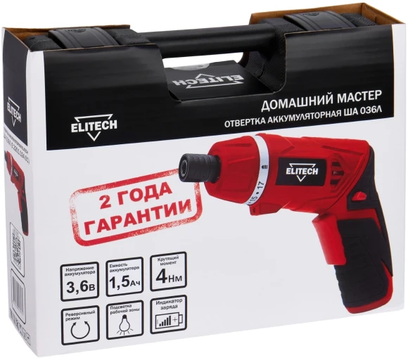 Отвертка электр. Elitech ША 36Л аккум. патрон:HEX (204024)