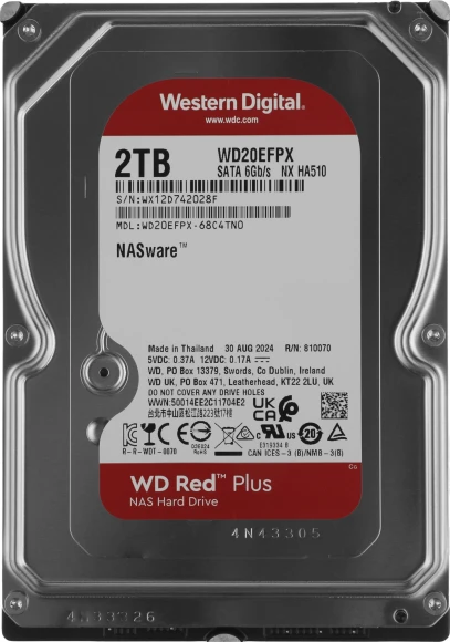 Жесткий диск WD SATA-III 2TB WD20EFPX NAS Red Plus (5400rpm) 64Mb 3.5"