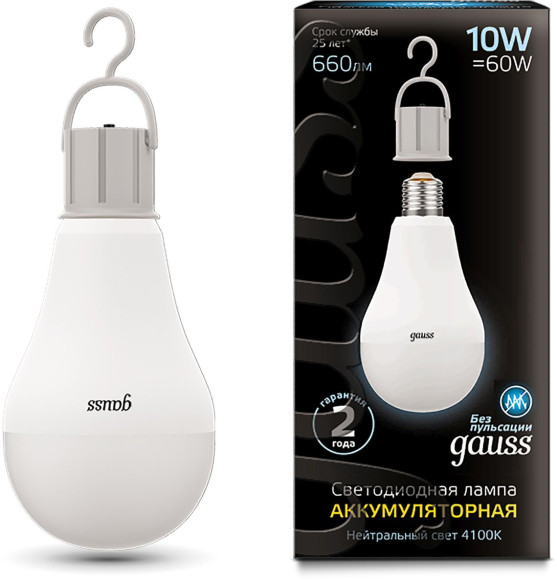 Лампа светодиодная Gauss A60 10Вт цок.:E27 груша 220B 2700K св.свеч.бел.теп. (упак.:1шт) (102502110-T)