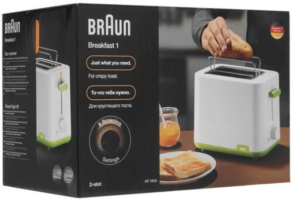 Тостер Braun HT1010GR 900Вт белый/зеленый Тостер Braun HT1010GR 900Вт белый/зеленый