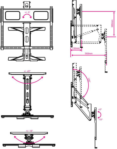 Кронштейн для телевизора Kromax ATLANTIS-99 черный 40"-65" макс.35кг настенный поворот и наклон верт.перемещ. Кронштейн для телевизора Kromax ATLANTIS-99 черный 40"-65" макс.35кг настенный поворот и наклон верт.перемещ.