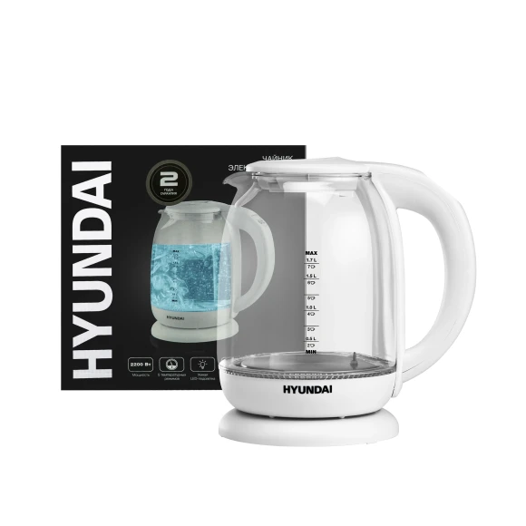 Чайник электрический Hyundai HYK-S3808 1.7л. 2200Вт белый корпус: стекло Чайник электрический Hyundai HYK-S3808 1.7л. 2200Вт белый корпус: стекло