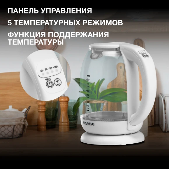 Чайник электрический Hyundai HYK-S3808 1.7л. 2200Вт белый корпус: стекло Чайник электрический Hyundai HYK-S3808 1.7л. 2200Вт белый корпус: стекло