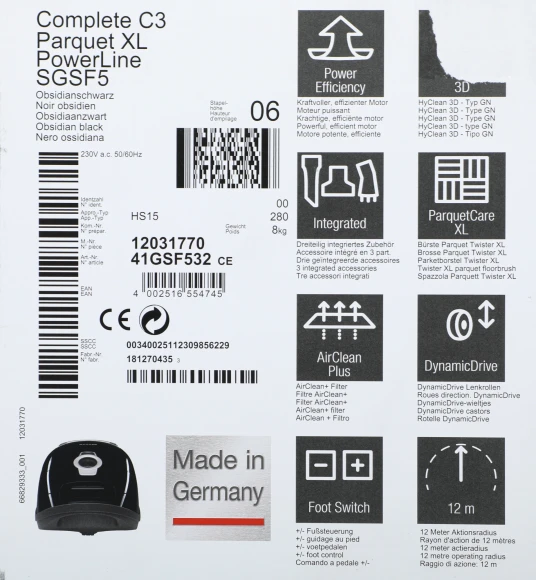 Пылесос Miele Complete C3 Parquet XL PowerLine 890Вт черный