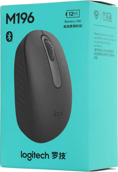Мышь Logitech M196 графитовый оптическая 1000dpi беспров. BT для ноутбука 2but (910-007315)