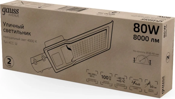 Светильник уличный Gauss Avenue 80Вт ламп.:1шт черный (629534280) Светильник уличный Gauss Avenue 80Вт ламп.:1шт черный (629534280)