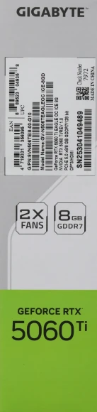 Видеокарта Gigabyte PCI-E 5.0 GV-N506TEAGLEOC ICE-8GD 1.0 NVIDIA GeForce RTX 5060TI 8Gb 128bit GDDR7 2572/28000 HDMIx1 DPx3 HDCP Ret