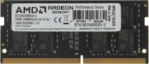 Память DDR4 16GB 2400MHz AMD R7416G2400S2S-U Radeon R7 Performance Series RTL PC4-19200 CL16 SO-DIMM 260-pin 1.2В Ret Память DDR4 16GB 2400MHz AMD R7416G2400S2S-U Radeon R7 Performance Series RTL PC4-19200 CL16 SO-DIMM 260-pin 1.2В Ret
