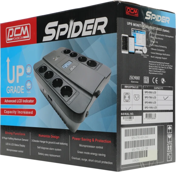 Источник бесперебойного питания Powercom Spider SPD-750U LCD USB 450Вт 750ВА черный Источник бесперебойного питания Powercom Spider SPD-750U LCD USB 450Вт 750ВА черный