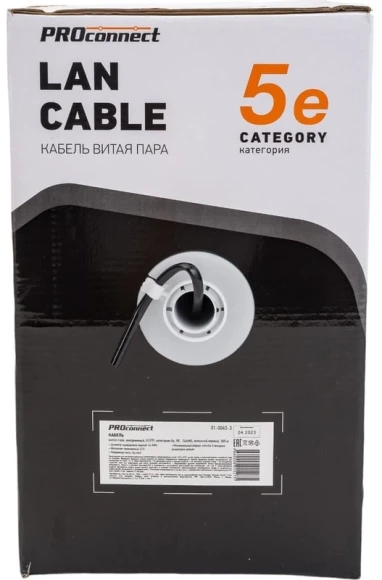 Кабель информационный PROconnect 01-0045-3 кат.5E UTP 4 пары 24AWG PE внешний 305м черный
