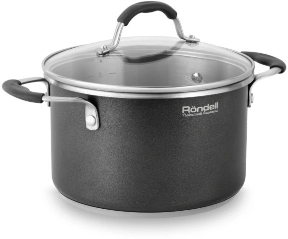 Кастрюля Rondell Stern RDS-010 3.9л. d=20см (с крышкой) т.серый Кастрюля Rondell Stern RDS-010 3.9л. d=20см (с крышкой) т.серый