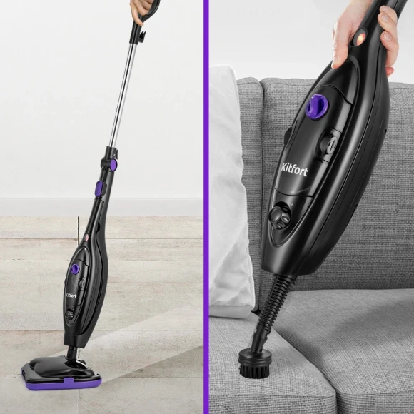 Швабра паровая Kitfort КТ-1061 1300Вт черный/фиолетовый Швабра паровая Kitfort КТ-1061 1300Вт черный/фиолетовый