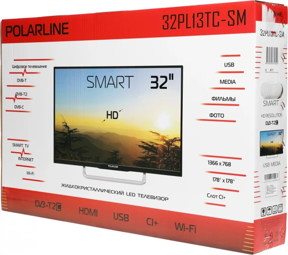 Телевизор LED PolarLine 32" 32PL13TC-SM черный HD 60Hz DVB-T DVB-T2 DVB-C USB WiFi Smart TV (RUS)