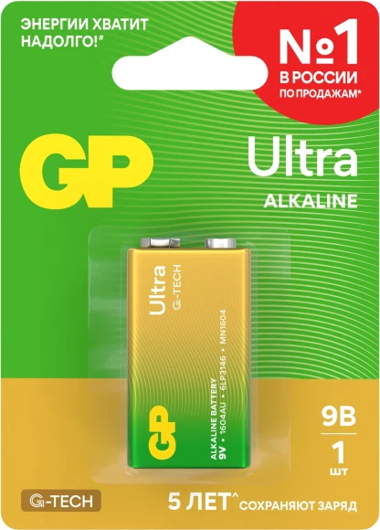 Батарея GP Ultra Alkaline 1604AUA21-5CRSBC1 9V (1шт) блистер Батарея GP Ultra Alkaline 1604AUA21-5CRSBC1 9V (1шт) блистер