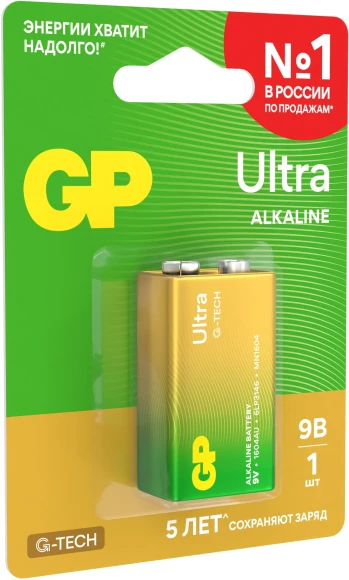 Батарея GP Ultra Alkaline 1604AUA21-5CRSBC1 9V (1шт) блистер Батарея GP Ultra Alkaline 1604AUA21-5CRSBC1 9V (1шт) блистер
