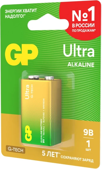 Батарея GP Ultra Alkaline 1604AUA21-5CRSBC1 9V (1шт) блистер Батарея GP Ultra Alkaline 1604AUA21-5CRSBC1 9V (1шт) блистер