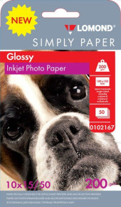 Бумага Lomond Simply 0102167 10x15/200г/м2/50л./белый CIE148% глянцевое для струйной печати Бумага Lomond Simply 0102167 10x15/200г/м2/50л./белый CIE148% глянцевое для струйной печати