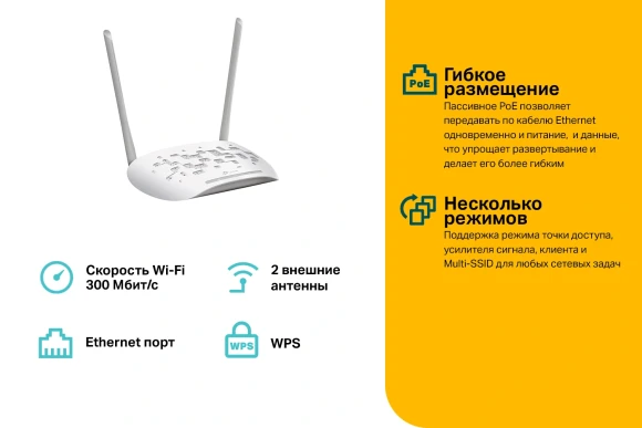 Точка доступа TP-Link TL-WA801N N300 10/100BASE-TX белый