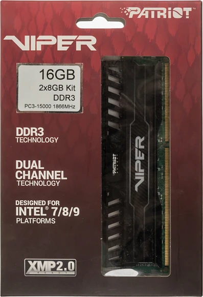 Память DDR3 2x8GB 1866MHz Patriot PV316G186C0K Viper 3 RTL PC3-14900 CL10 DIMM 240-pin 1.5В dual rank с радиатором Ret Память DDR3 2x8GB 1866MHz Patriot PV316G186C0K Viper 3 RTL PC3-14900 CL10 DIMM 240-pin 1.5В dual rank с радиатором Ret
