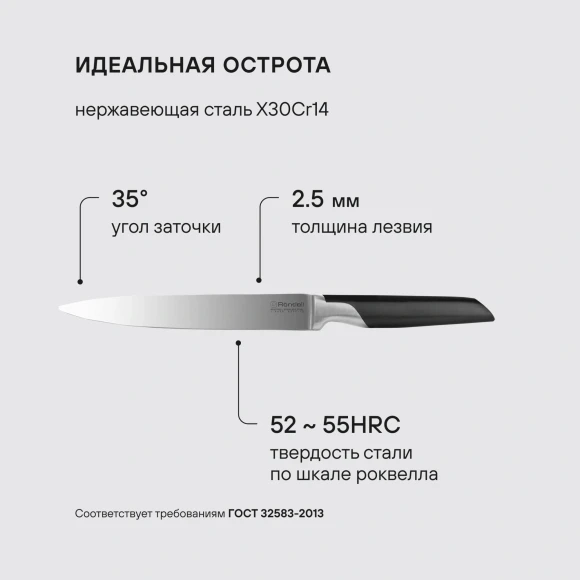 Нож кухонный Rondell Brando RD-1435 стальной разделочный лезв.200мм прямая заточка черный блистер