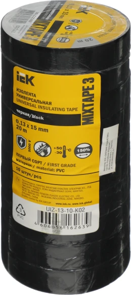 Изолента IEK UIZ-13-10-K02 ш.15мм 20м черный Изолента IEK UIZ-13-10-K02 ш.15мм 20м черный