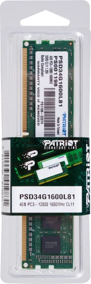 Память DDR3L 4Gb 1600MHz Patriot PSD34G1600L81 Signature RTL PC3-12800 CL11 DIMM 240-pin 1.35В single rank Ret
