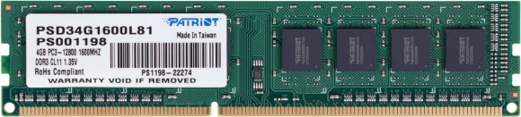 Память DDR3L 4Gb 1600MHz Patriot PSD34G1600L81 Signature RTL PC3-12800 CL11 DIMM 240-pin 1.35В single rank Ret