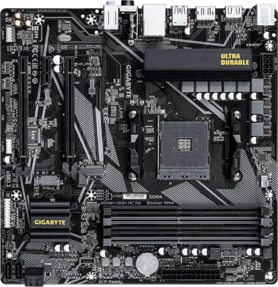 Материнская плата Gigabyte B550M DS3H R2 Soc-AM4 AMD B550 4xDDR4 mATX AC`97 8ch(7.1) GbLAN RAID+HDMI+DP