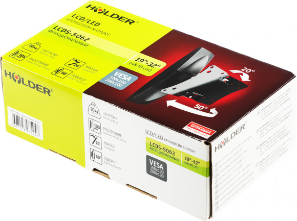 Кронштейн для телевизора Holder LCDS-5062 черный глянец 19"-32" макс.30кг настенный поворот и наклон Кронштейн для телевизора Holder LCDS-5062 черный глянец 19"-32" макс.30кг настенный поворот и наклон
