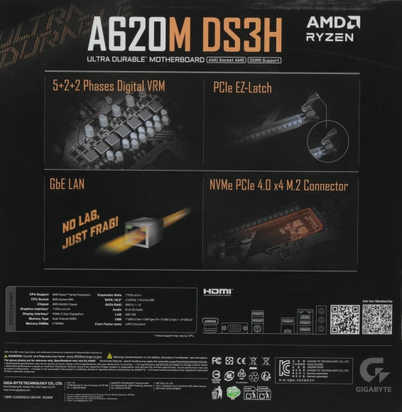 Материнская плата Gigabyte A620M DS3H Socket AM5 AMD A620 4xDDR5 mATX AC`97 8ch(7.1) GbLAN RAID+VGA+HDMI+DP Материнская плата Gigabyte A620M DS3H Socket AM5 AMD A620 4xDDR5 mATX AC`97 8ch(7.1) GbLAN RAID+VGA+HDMI+DP