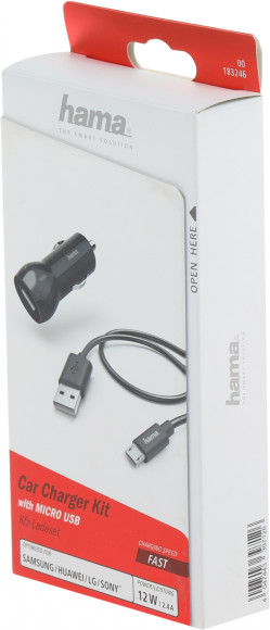 Автомобильное зар./устр. Hama H-183246 12W 2.4A USB универсальное черный (00183246)