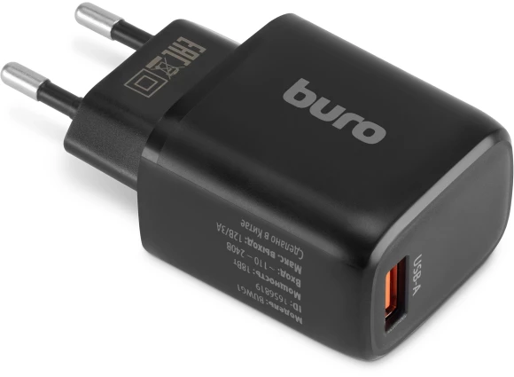 Сетевое зар./устр. Buro BUWG1 18W 3A (QC) USB-A универсальное черный (BUWG18P100BK) Сетевое зар./устр. Buro BUWG1 18W 3A (QC) USB-A универсальное черный (BUWG18P100BK)