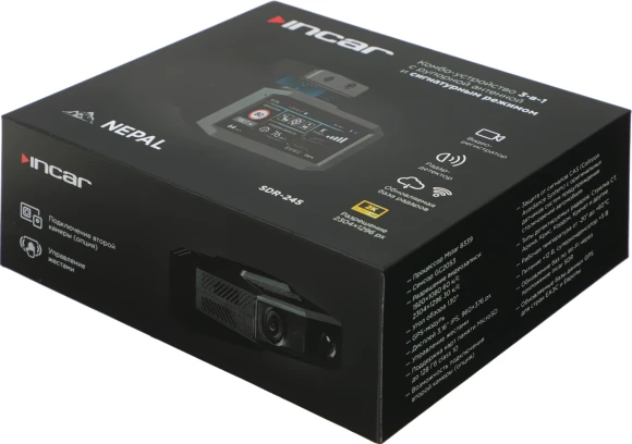 Видеорегистратор с радар-детектором Incar SDR-245 Nepal черный 1296p 130гр. GPS Mstar MSTAR 8339