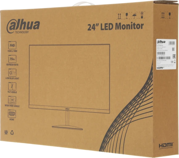 Монитор Dahua 23.8" DHI-LM24-A201Y черный IPS LED 5ms 16:9 HDMI матовая 1200:1 250cd 178гр/178гр 1920x1080 75Hz VGA FHD 2.79кг