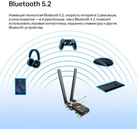 Сетевой адаптер Wi-Fi + Bluetooth TP-Link Archer TX55E AX3000 PCI Express (ант.внеш.съем) 2ант.