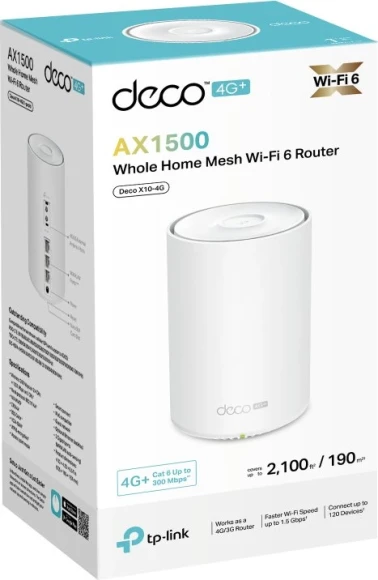 Бесшовный Mesh роутер TP-Link Deco X10-4G (DECO X10-4G(1-PACK)) AX1500 10/100/1000BASE-TX/4G cat.6 белый