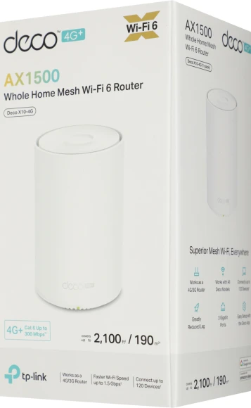 Бесшовный Mesh роутер TP-Link Deco X10-4G (DECO X10-4G(1-PACK)) AX1500 10/100/1000BASE-TX/4G cat.6 белый