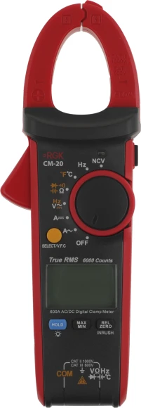 Клещи токоизмерительные RGK CM-20 цифр. измер.ток:переменный/постоянный красный/черный (776424)