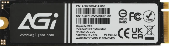 Накопитель SSD AGi PCIe 4.0 x4 2TB AGI2T0G43AI818 M.2 2280 Накопитель SSD AGi PCIe 4.0 x4 2TB AGI2T0G43AI818 M.2 2280