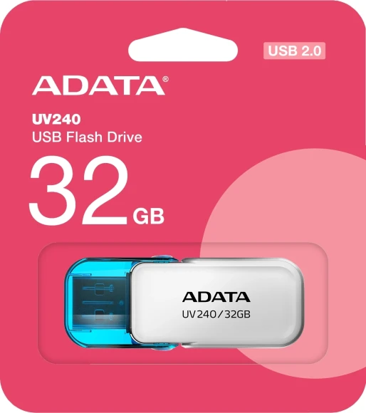 Флеш Диск A-Data 32Gb UV240 AUV240-32G-RWH USB2.0 белый/голубой Флеш Диск A-Data 32Gb UV240 AUV240-32G-RWH USB2.0 белый/голубой