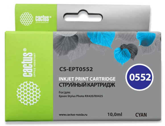 Картридж струйный Cactus CS-EPT0552 T0552 голубой (10мл) для Epson Stylus RX520/Stylus Photo R240 с чипом