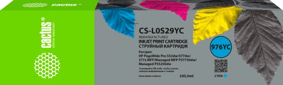 Картридж струйный Cactus CS-L0S29YC 976YC голуб.пигм. (245мл) для HP PageWide P55250dw/P57750dw с чипом