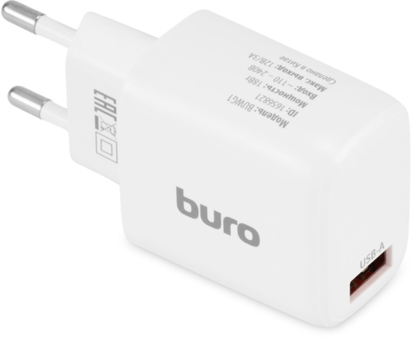 Сетевое зар./устр. Buro BUWG1 18W 3A (QC) USB-A универсальное белый (BUWG18P100WH) Сетевое зар./устр. Buro BUWG1 18W 3A (QC) USB-A универсальное белый (BUWG18P100WH)