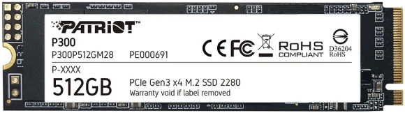 Накопитель SSD Patriot PCIe 3.0 x4 512GB P300P512GM28 P300 M.2 2280 Накопитель SSD Patriot PCIe 3.0 x4 512GB P300P512GM28 P300 M.2 2280