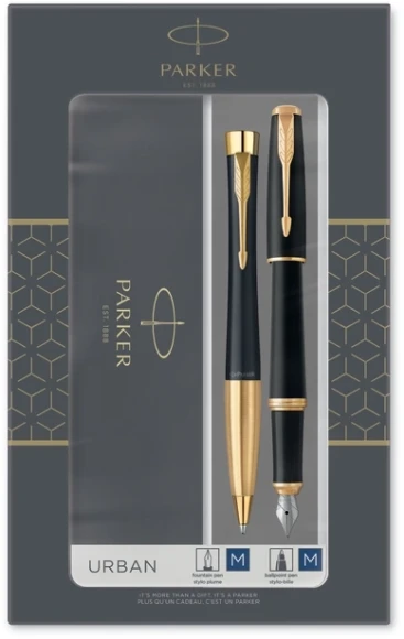 Набор ручек Parker Urban Core FK200 (2093381) Muted Black GT сталь нержавеющая подар.кор. ручка перьевая, ручка шариковая